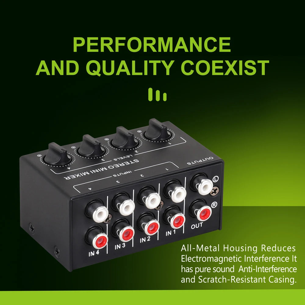 CX400 Mini Passive Stereo Sound Mixer RCA 4-Channel Small Audio Mixer Stereo Dispenser For Live Studio DJ Equipment