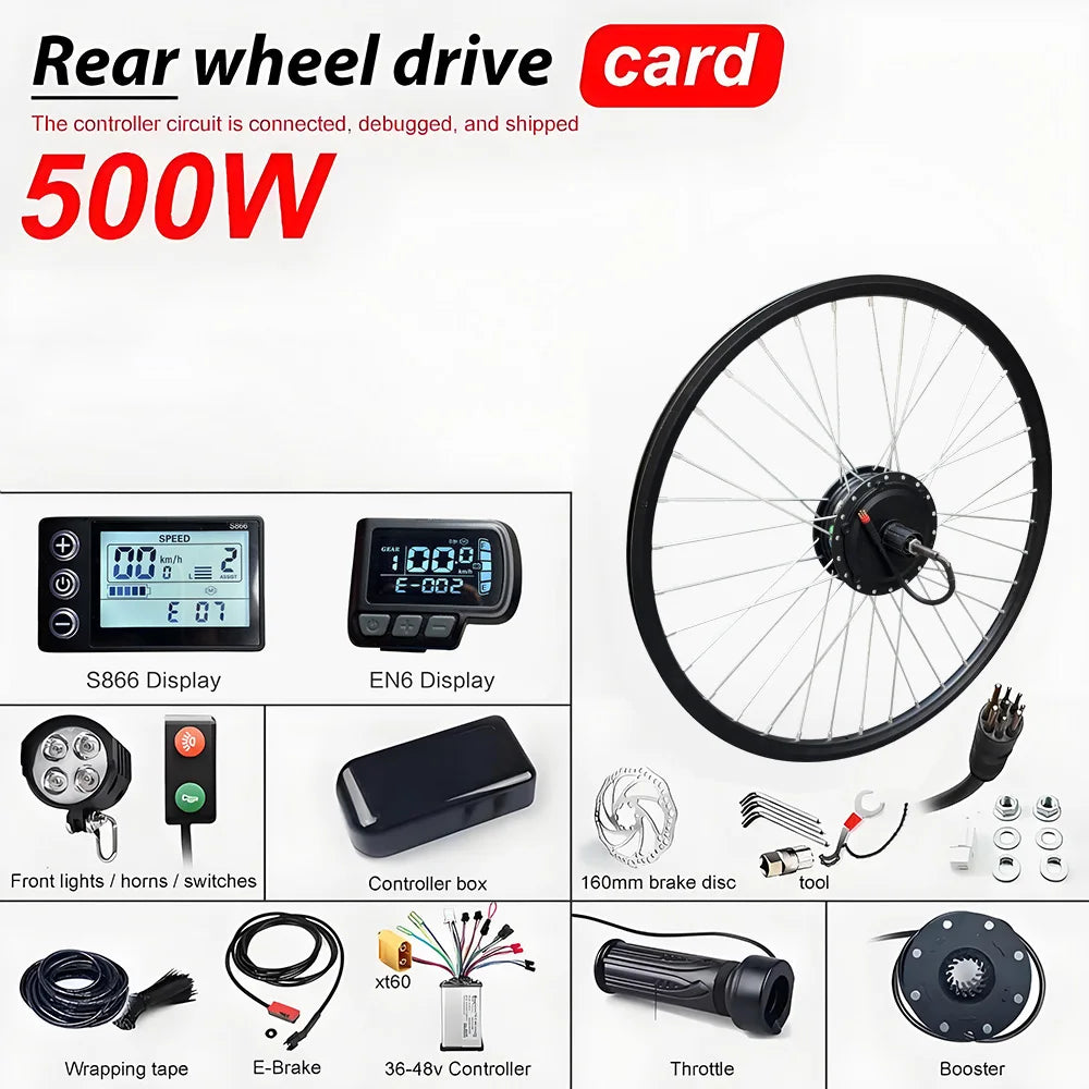 Electric Bike kit with ebike electric bicycle kit 20 26'' 27.5 700C 500W Front Rear Electric Wheel Hub Motor