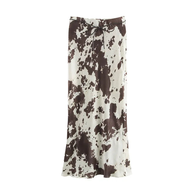 2025 Spring New Women's Fashion Middle Dress Animal Print Silk Satin Texture Midi Skirt Spring And Fall New Women's Clothing