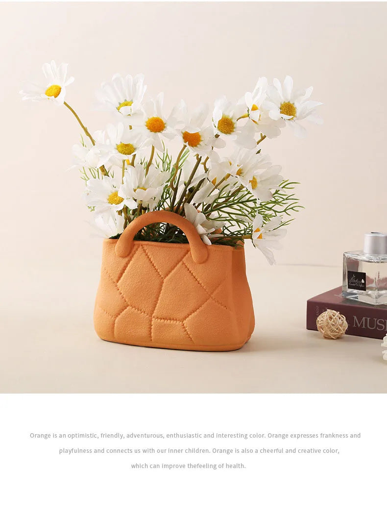 Creative Woven Handbag Vase Ceramic Flower Pots Decorative Flower Arrangement Desk Decoration Ornaments Crafts Floral Vases