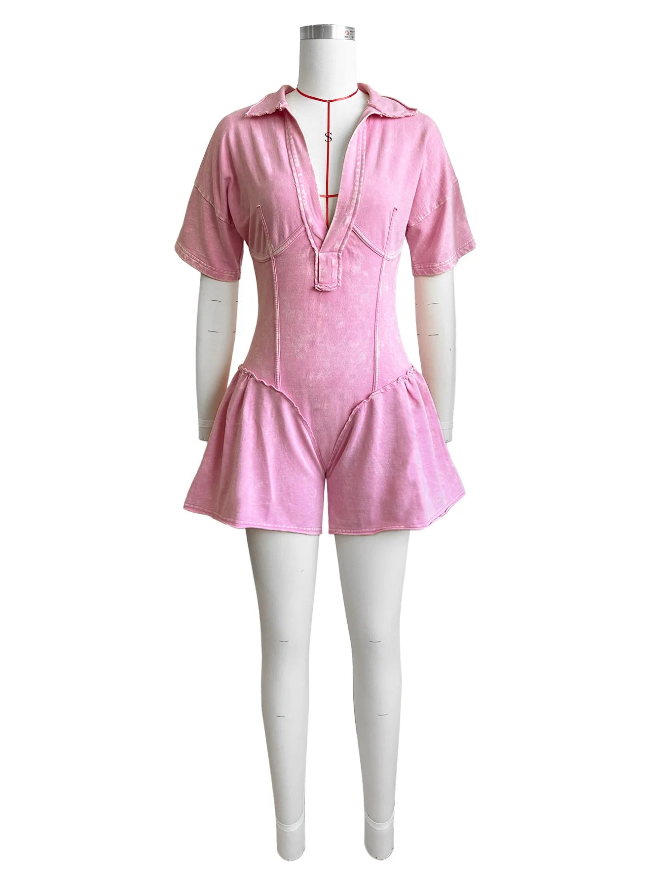 European and American Fashion Women's Clothing Washed and Worn Waist Lapel Large Opening Jumpsuit
