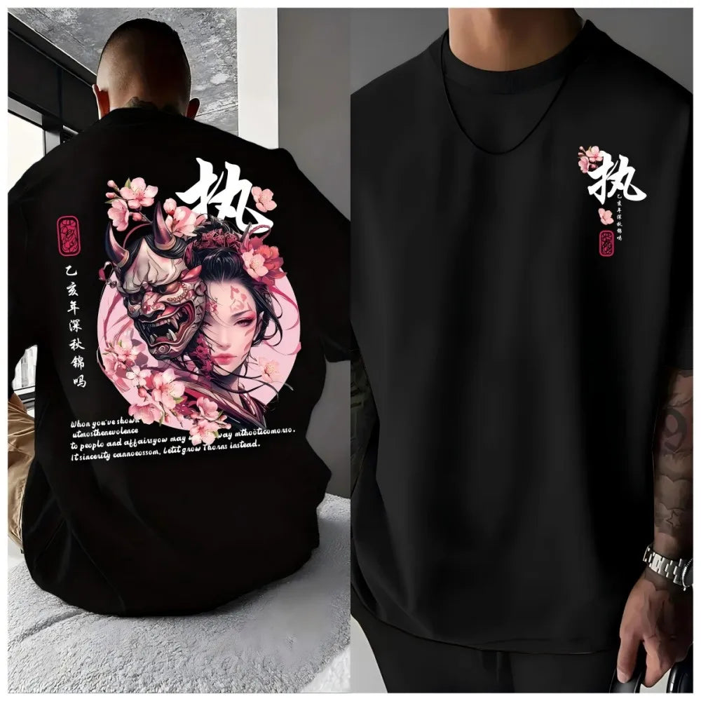 American men's summer ghost mask dancer letter print comfortable and breathable round neck T-shirt outdoor street top