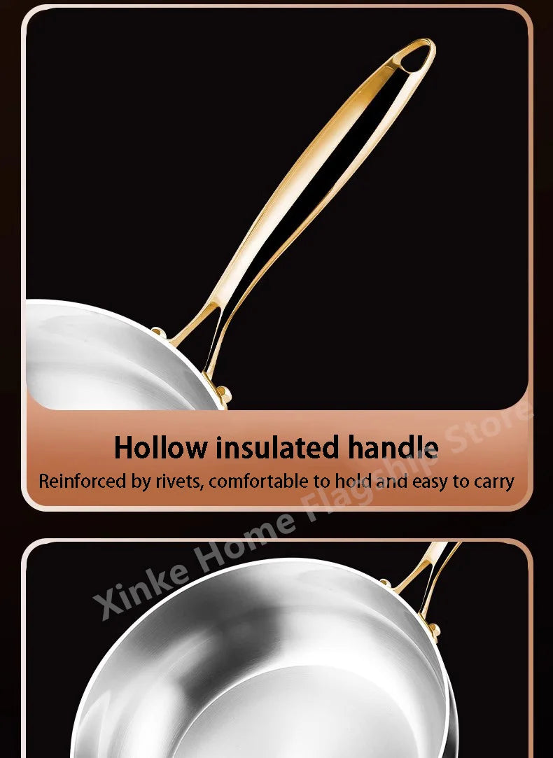 316 Stainless Steel Frying Pan Deepened Uncoated Wok NonStick Skillets Gas Stove Induction Cooker Universal Kitchen Cookware Pan
