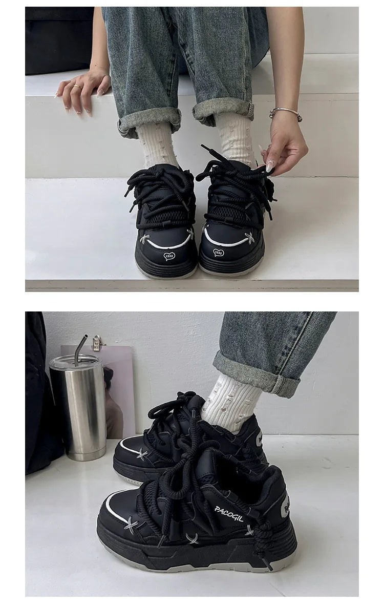 Cute Harajuku Sneakers Women's Running Shoes New Blue Thick Platform Sneakers Students Outdoor Casual Pink Vulcanized Shoes 42