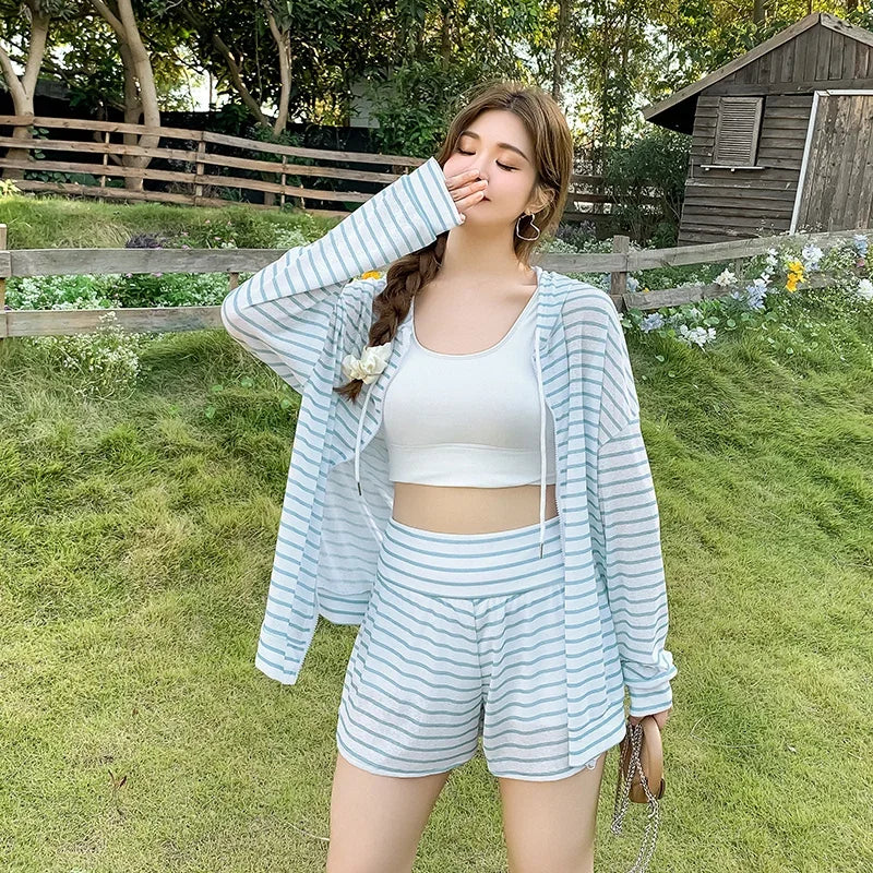 Bikini Set Plus Size Women Swimwear Swimming Suits 3 Pieces Cover Ups Beach Ladies Bottom Tops Long Sleeve Sunscreen Shirt