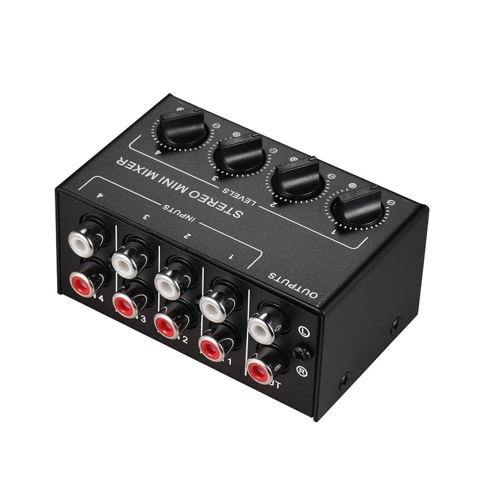 4-Channel Small Audio Mixer Stereo Dispenser Headphone Amplifier for Live Studio DJ CX400 Mini Passive Stereo Mixer RCA