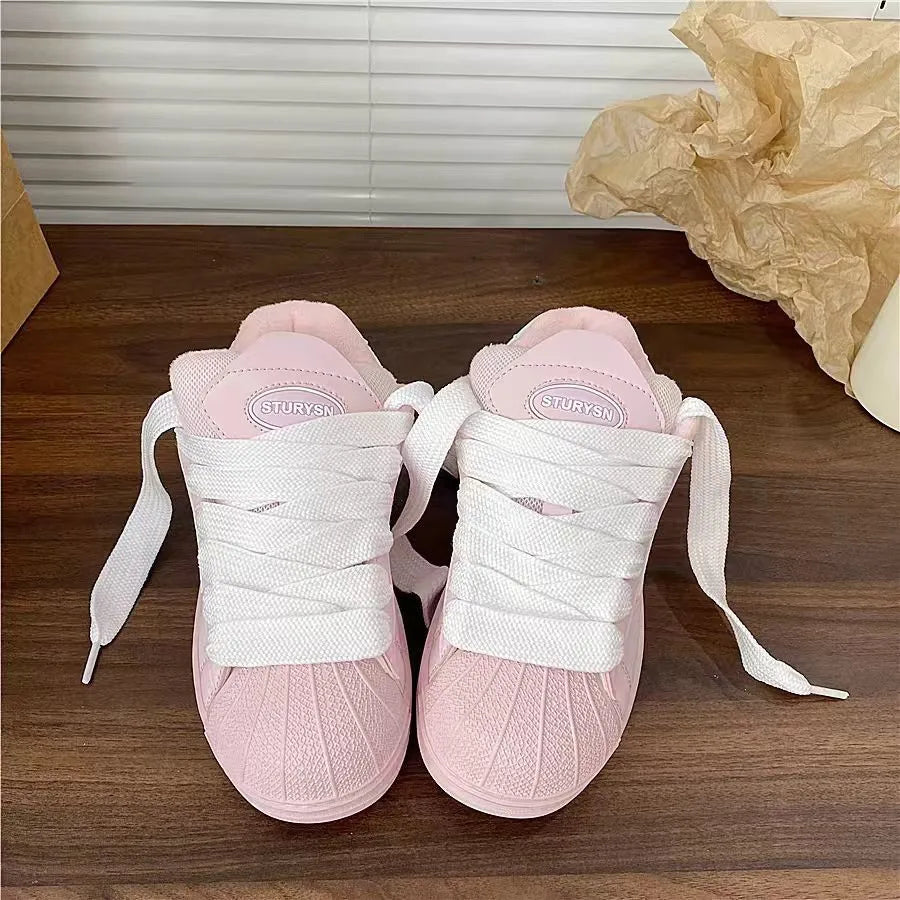 Fashion Black Lace-up Chunky Sneakers Spring Skateboard Shoes for Women Casual Trainers Woman Street Platform Vulcanized Shoes