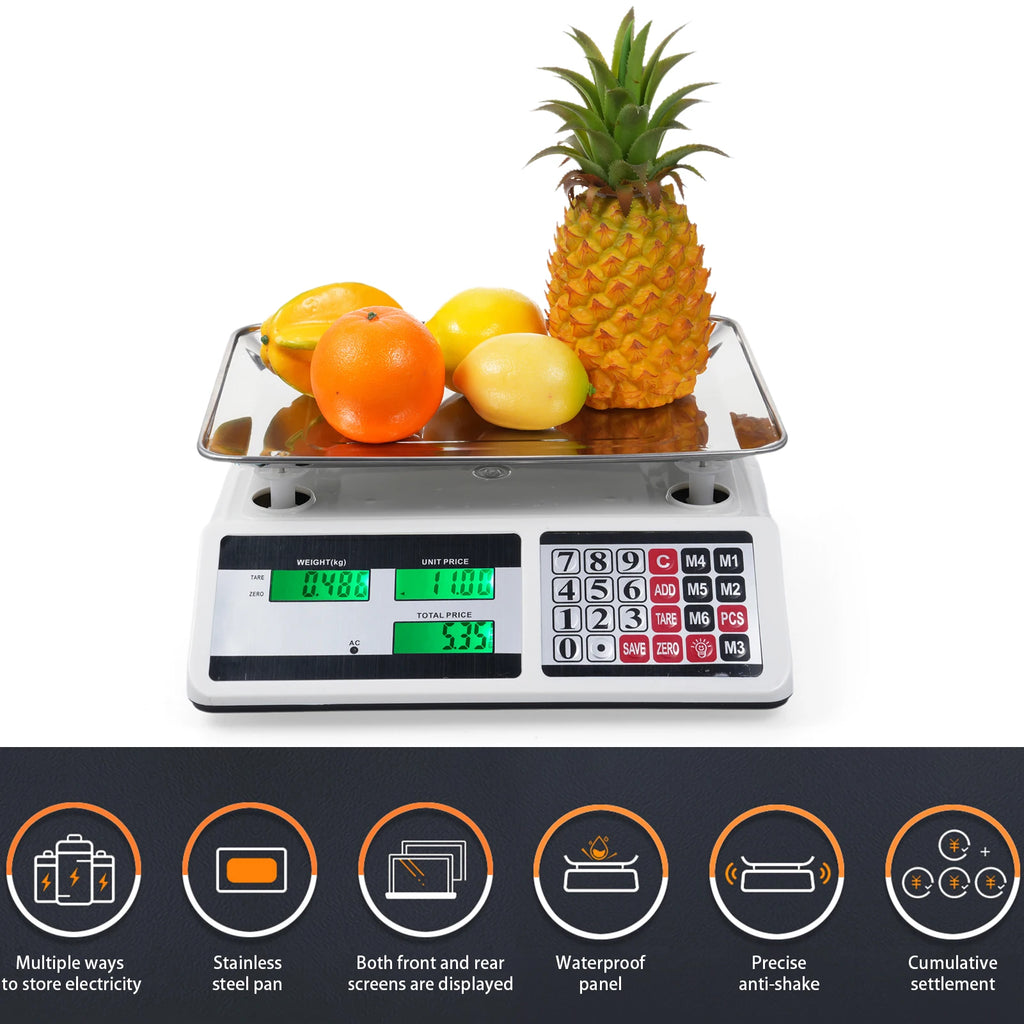 0KG Digital Price Scale Electronic Price Computing Scale with Stainless Steel Large Platform Dual LCD Display Big Button
