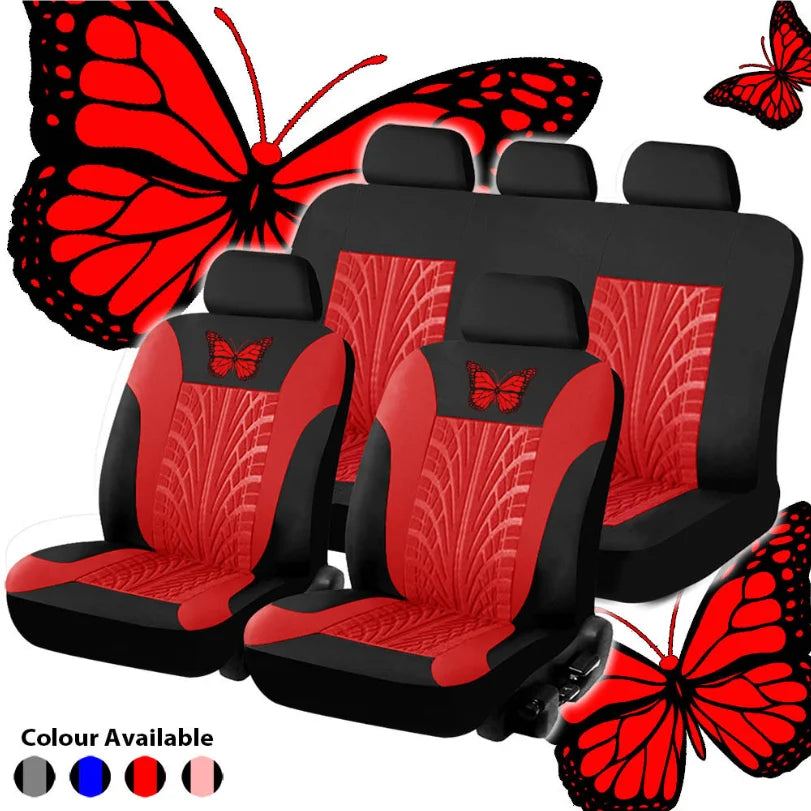 Car Seat Cover Full Set, Universal Butterfly Pattern Embroidery Auto Seat Cover Set