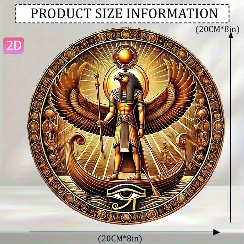 Egyptian God Ra Wall Art Aluminum Plate 7.87x7.87 Inch Retro Relief Sculpture for Home Garden Decor