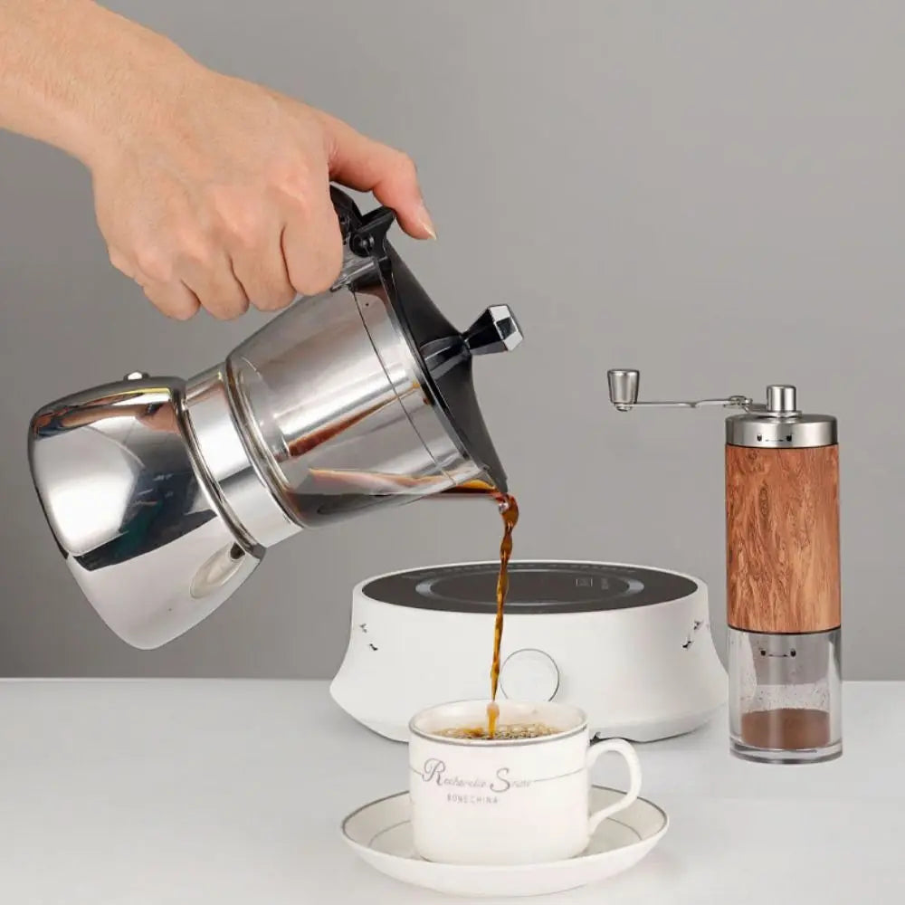 4/6 Cups Visible Moka Pot Transparent Pot Body Stainless Steel Coffee Maker Pot Universal Espresso Italian Coffee Machine
