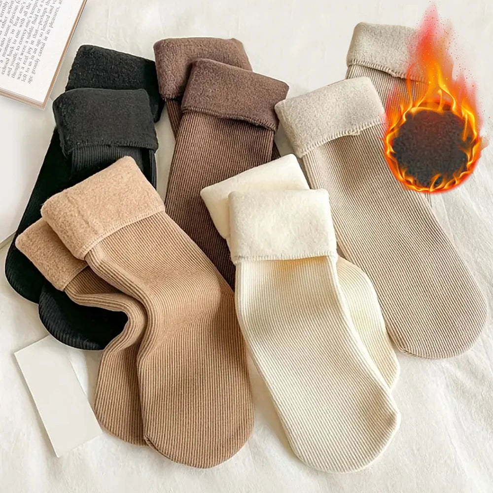 5pairs Winter Warm Solid Women Socks Thicken Thermal Socks Black Skin Seamless Snow Sock Unisex Socks