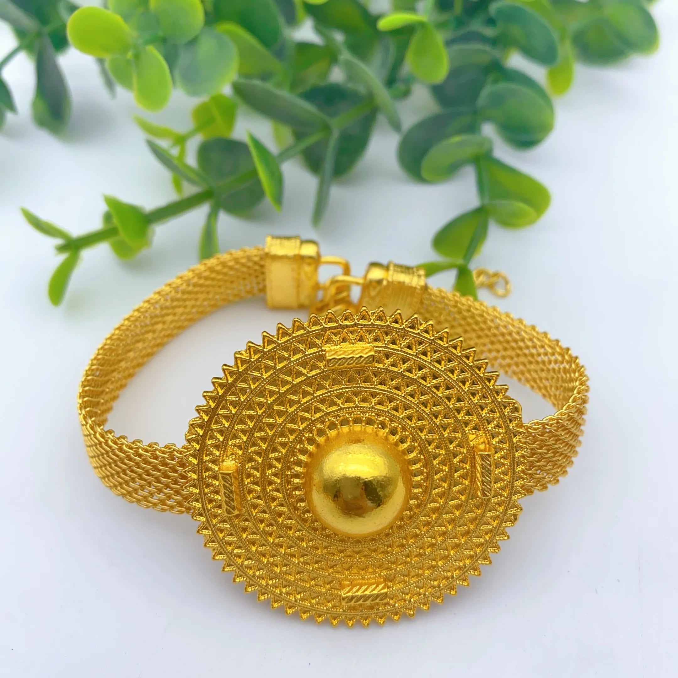 Ethiopian 24k Gold Color Charm Necklace Earrings Set For Lady Africa Big Pendant Choker Jewelry Wedding Party Accessories