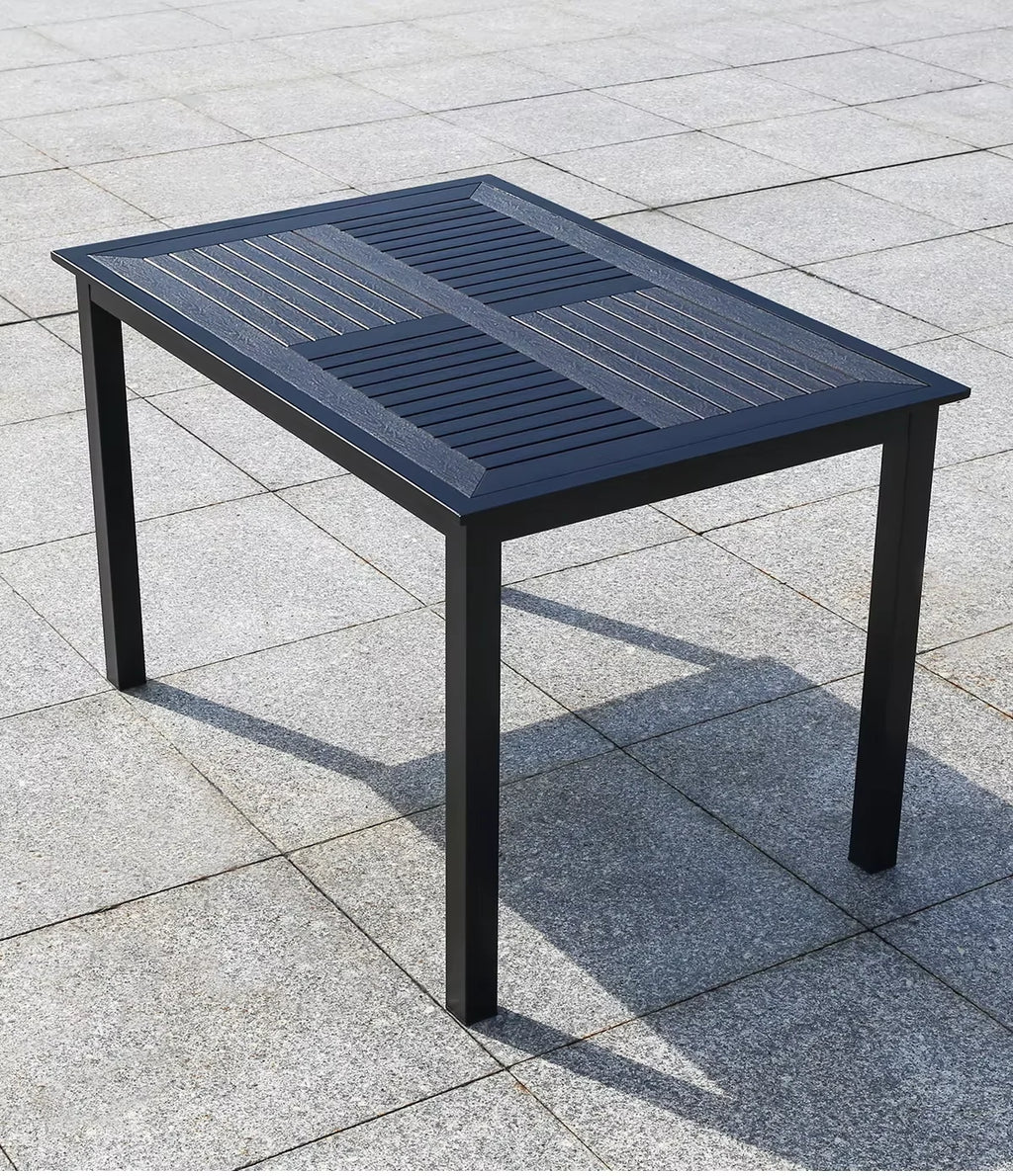 150cm Outdoor Table Large Metal Frame Rectangular Patio Table Family Outdoor Dining Table Wood-plastic Waterproof Tabletop
