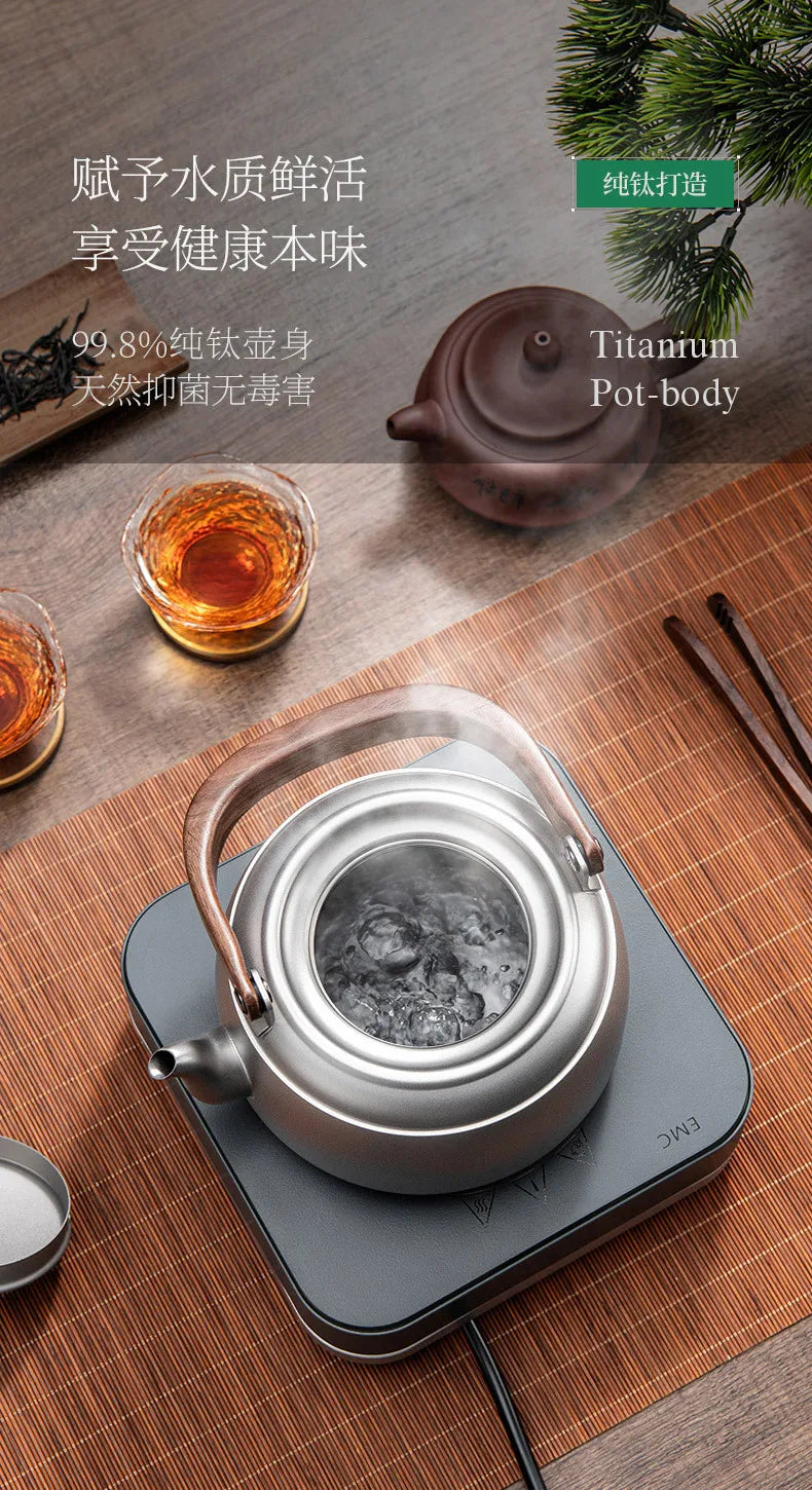 0.8/1/1.5L Pure Titanium Kettle With Anti-scalding Handle,Antibacterial And Anti-mold Cookware,Home/Outdoor Lightweight Teapot
