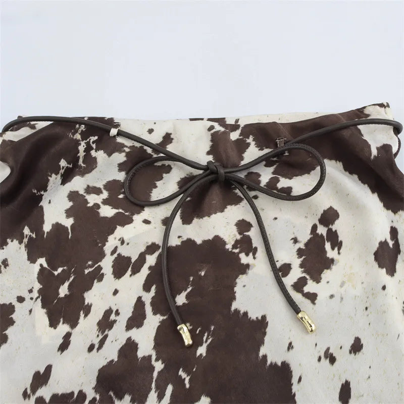 2025 Spring New Women's Fashion Middle Dress Animal Print Silk Satin Texture Midi Skirt Spring And Fall New Women's Clothing