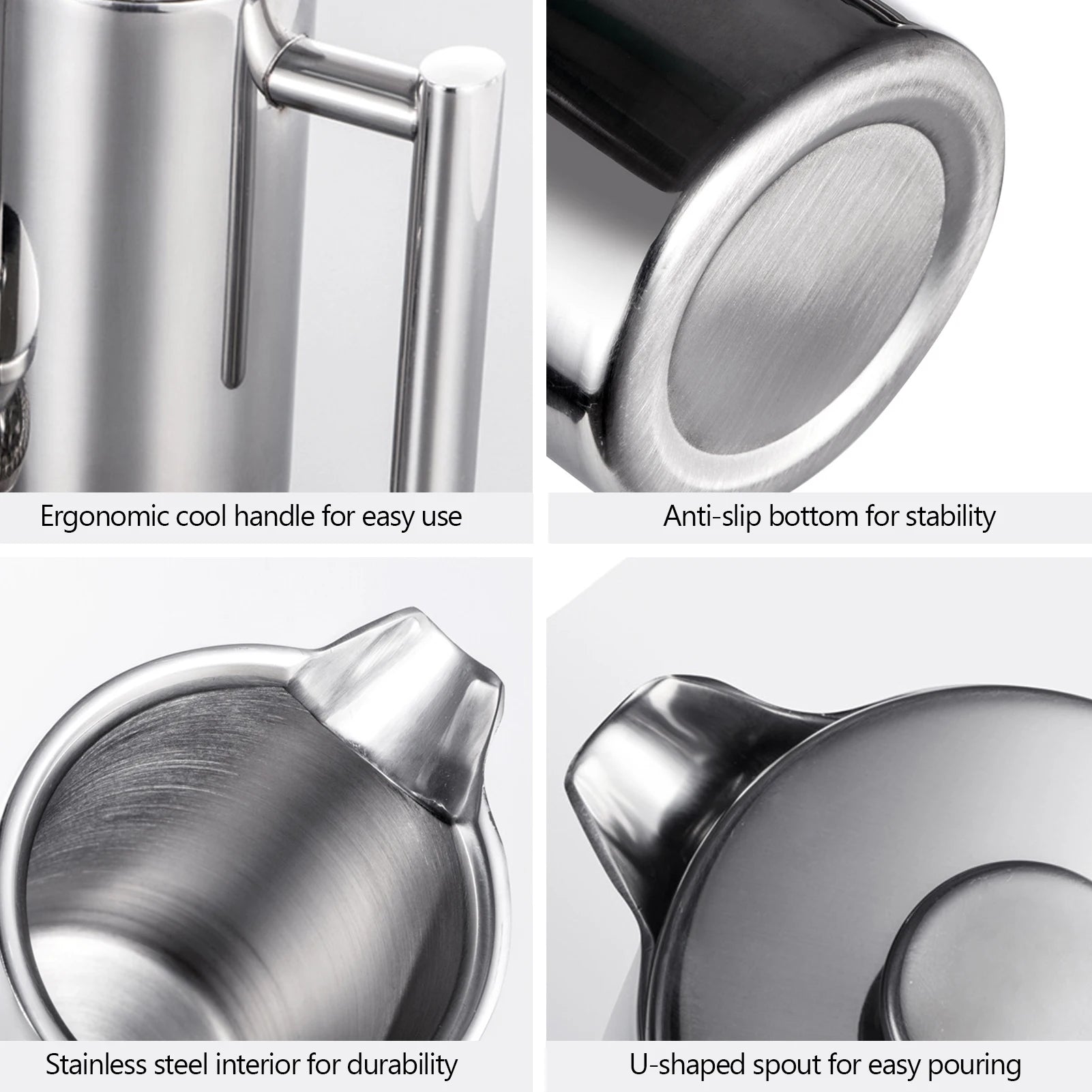 Coffee Maker Stainless Steel Double Walled Insulated Coffee   Maker Pot 350ml/800ml/1000ml French Press