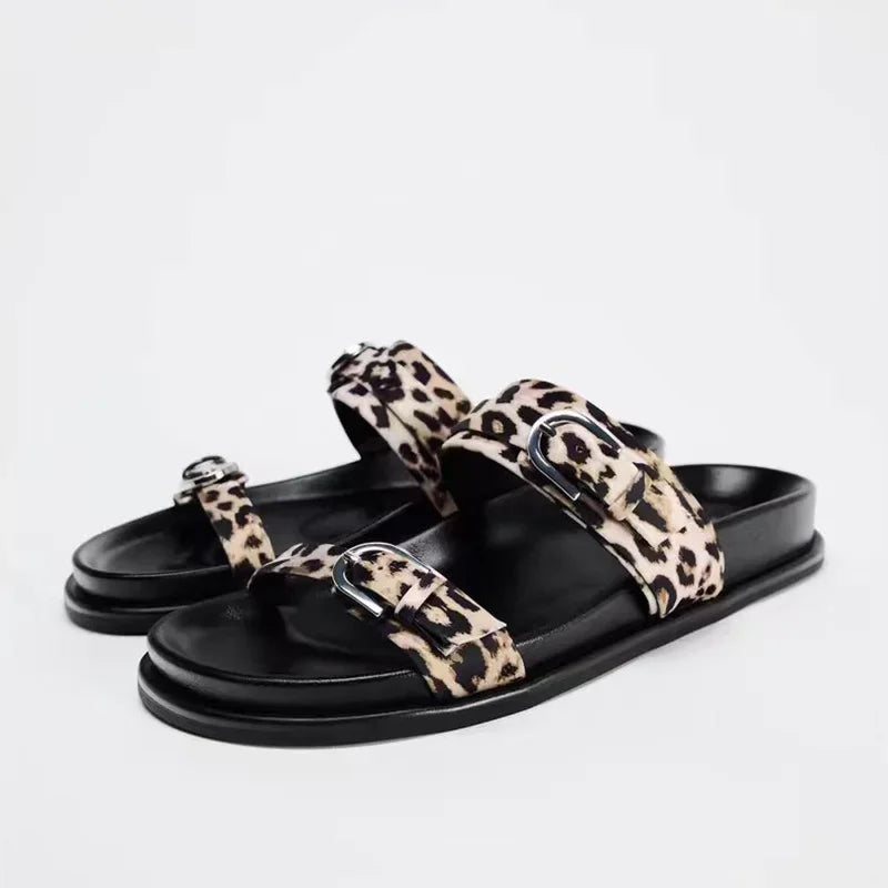 2025 Women's Summer Shoes Casual Platform Leopard Print Outside Beach Shoes for Ladies Open Toe Plus Size Fashion Footwear