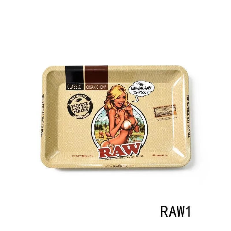 Cigar Rolling Tray Metal Storage Container Tinplate Household Supplies Accessories Size 18x12.5cm Storage Trays Various Patterns