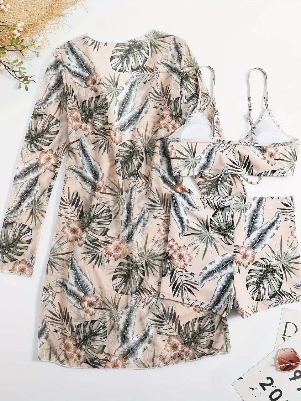 3 Pieces Tie Dye Bikinis Swimsuit 2025 New Women Drawstring Front Swimwear Female High Waist Shorts Bathers Swim Suit Beachwear