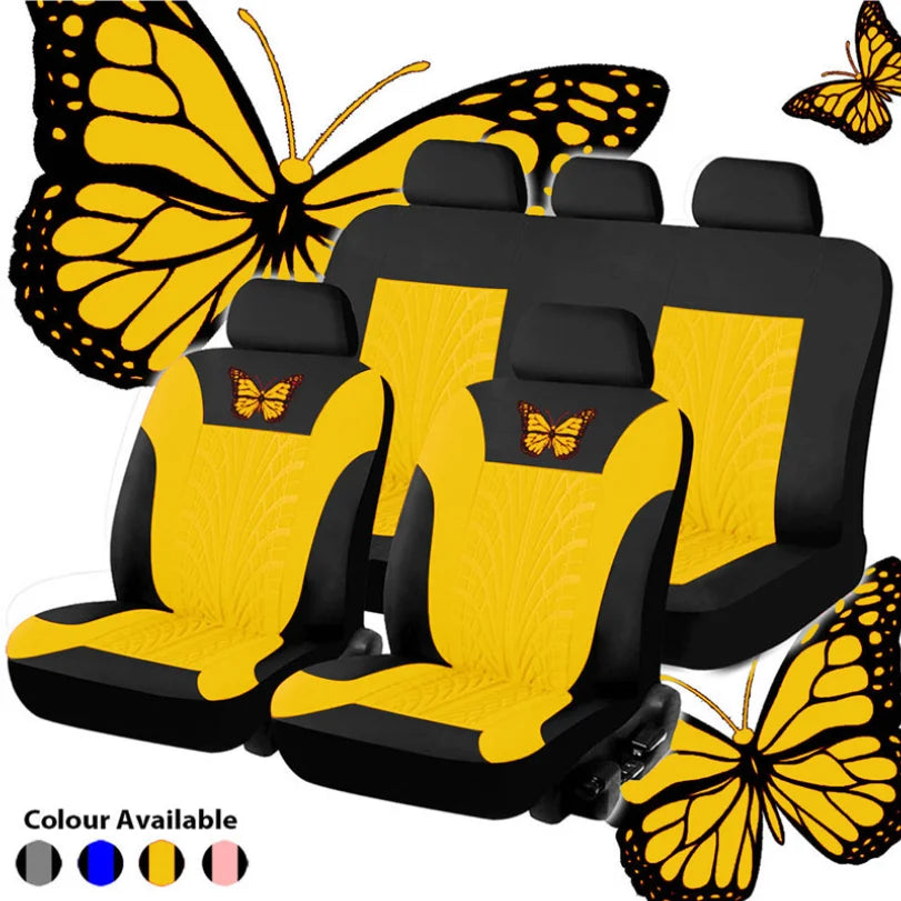 Car Seat Cover Full Set, Universal Butterfly Pattern Embroidery Auto Seat Cover Set