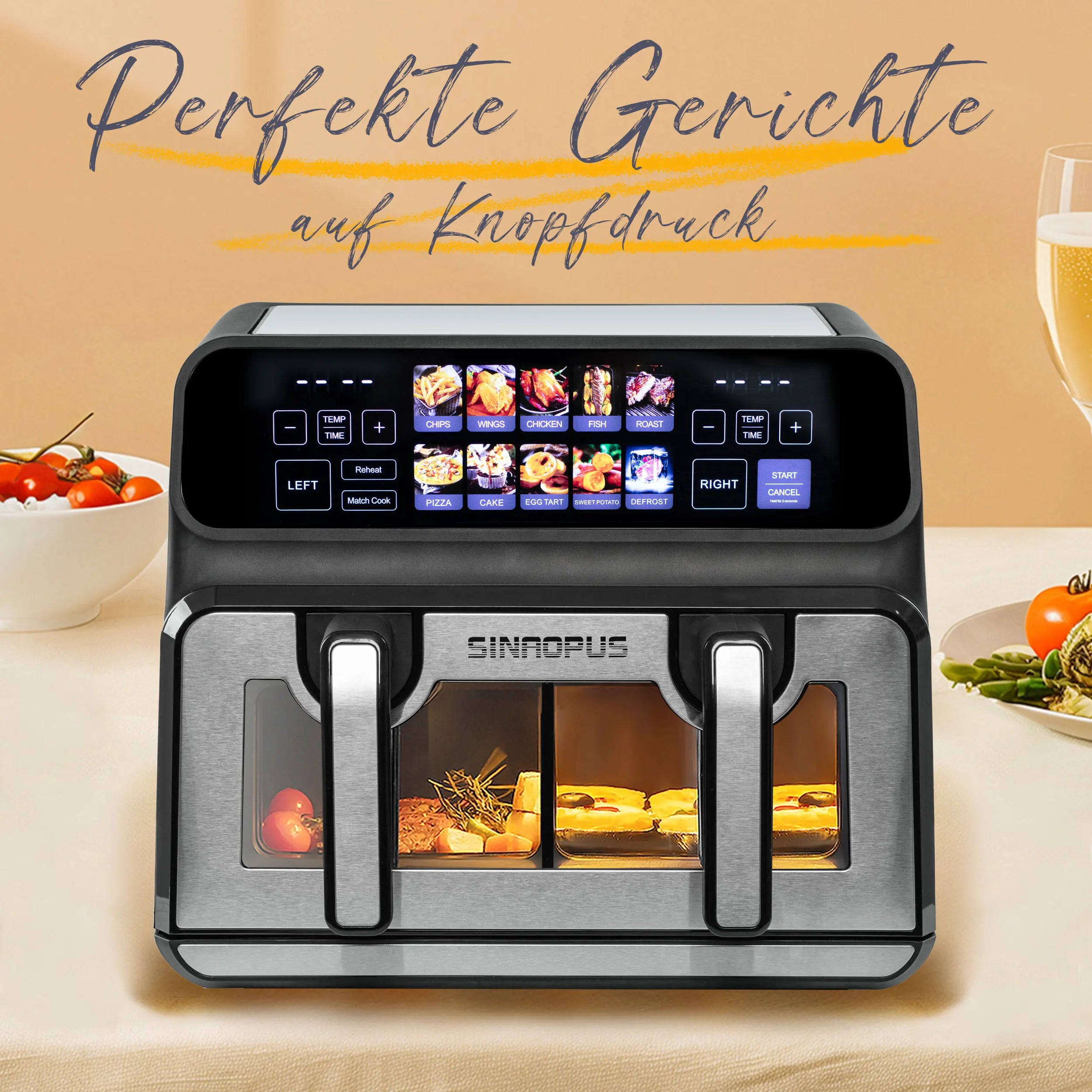 2200W Hot Air Fryer Dual Basket 9L Multi-Function Air Fryers with LED Touch Screen Timable Auto Programmes,Family Oven Size