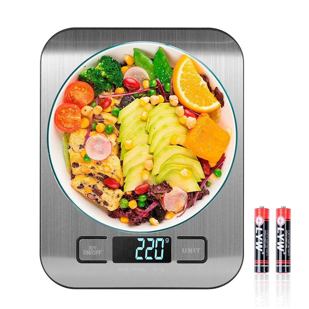 Digital Kitchen Scale LED Display 10kg/1g Stainless Steel Panel Electronic Scales Home Jewelry Food Snacks Weighing Baking Tools