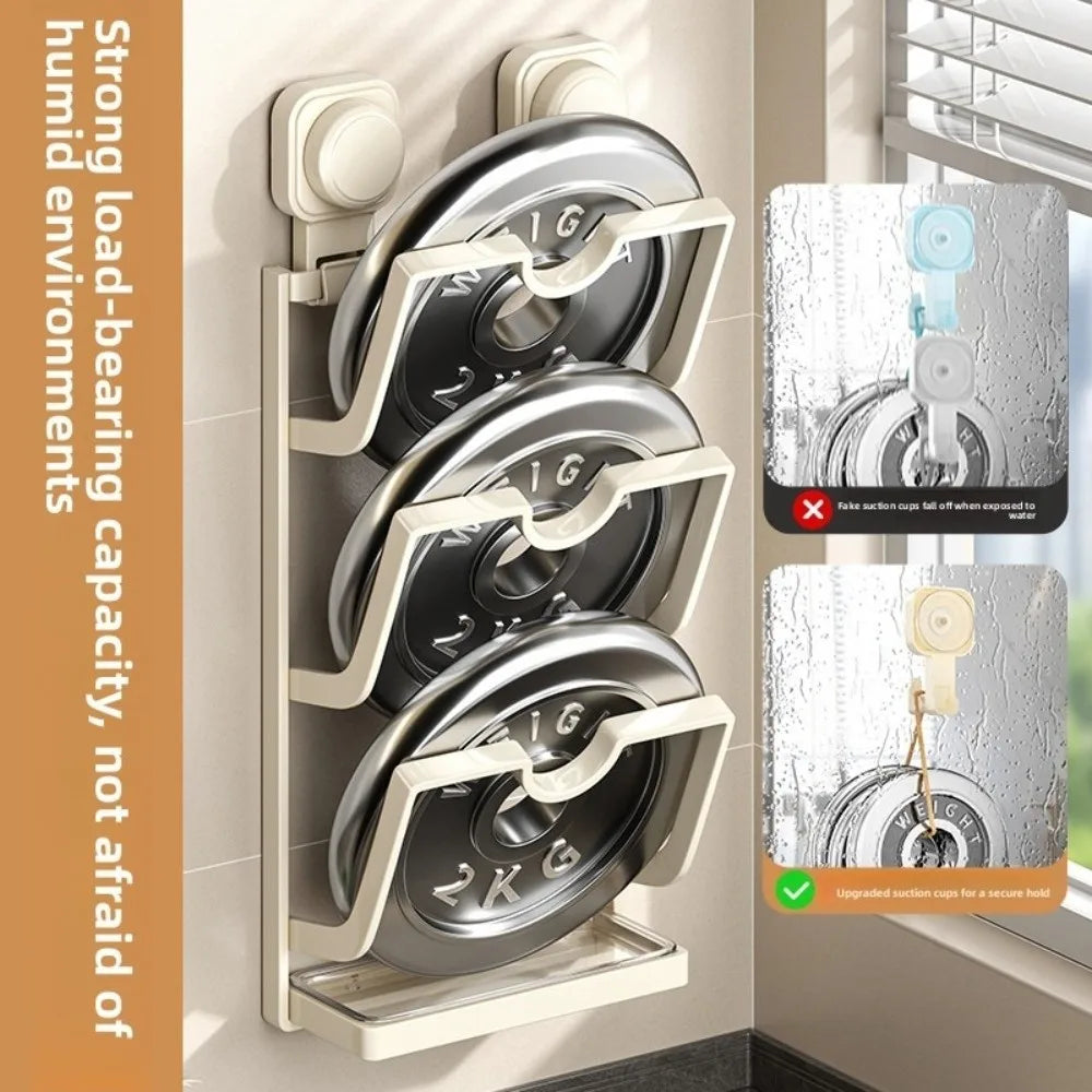 2Layers/3Layers Suction Cup Pot Lid Rack Cookware Storage Punch Free Pot Lids Holder Shelf Space Saving Wall Mounted