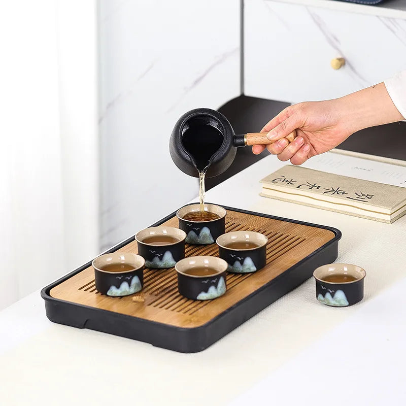 11pcs Japanese Travel Tea Set with Teapot Tea Cups And Bamboo Tray Hand-Painted Ceramic Tea Set with Gift Box And Storage Box