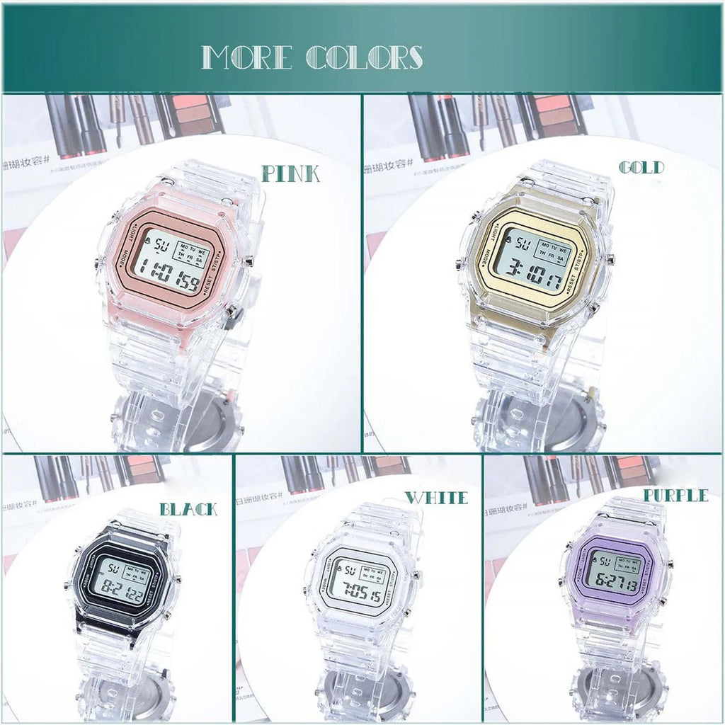 1/5pc Fashion Men Women Watches Transparent Digital Sport Lover'S Gift Children Kid'S Wristwatch Female Clock  Specification