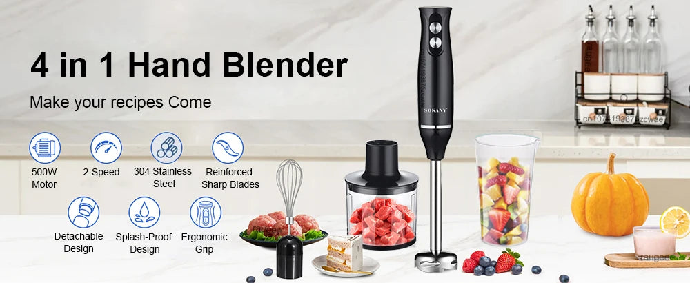 4in1 Electric Blender Multifunctional Kitchen Hand Blender Meat Chopper Egg Beater Vegetable Baby Food Juice Portable Blender