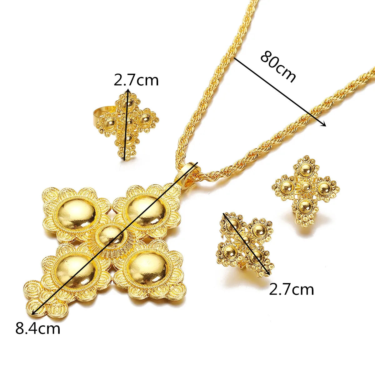 Ethiopian Cross Necklace Earrings Ring African Eritrean Traditional Religious Ornament