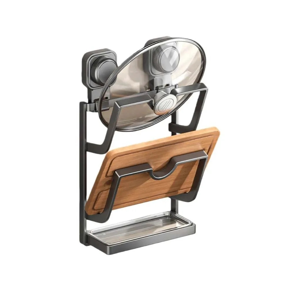 2Layers/3Layers Suction Cup Pot Lid Rack Cookware Storage Punch Free Pot Lids Holder Shelf Space Saving Wall Mounted