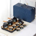 11pcs Japanese Travel Tea Set with Teapot Tea Cups And Bamboo Tray Hand-Painted Ceramic Tea Set with Gift Box And Storage Box