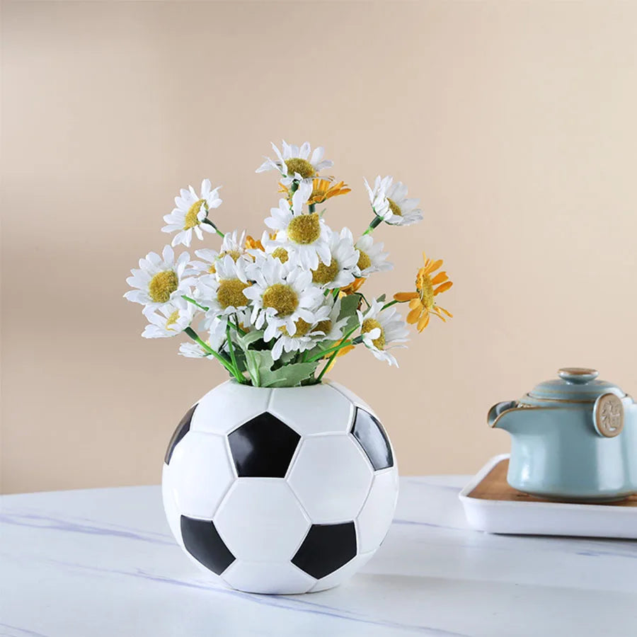 Ceramic Football Vase Hydroponic Flower Holder Pen Stand Creative Living Room Decor World Cup Fan Ornament
