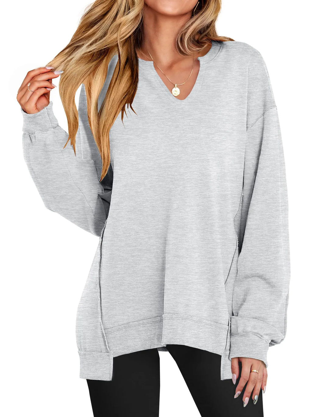 2026 Spring Sweatshirts Women Sweatshirt Tops V Neck Full Sleeve Y2k Streetwear Work Casual Loose Elegant Striped Top Autumn