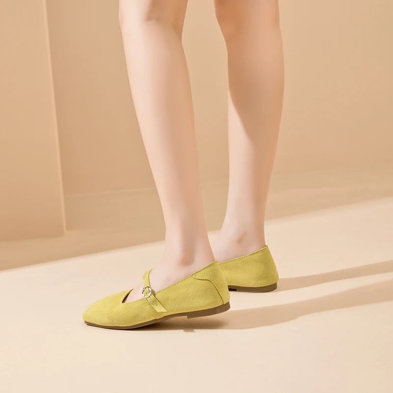 AIYUQI Mary Jane Women's Shoes 2026 New Suede Leather Non-slip Women Ballet Flat Shoes Square Toe Comfortable Female Shoes