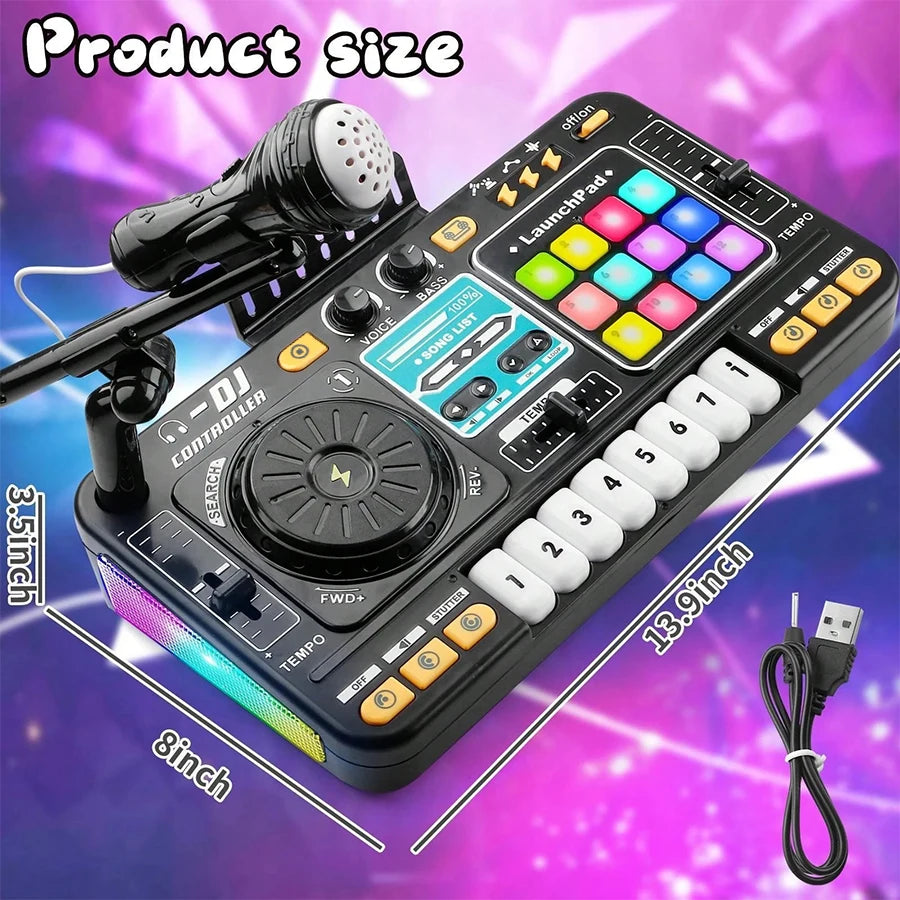 DJ Mixer for Kids, Toddler DJ Mixing Table with DJ Turntable, Game Mode, Light & Speed Control and Microphone, Gifts for 3 4 5 6