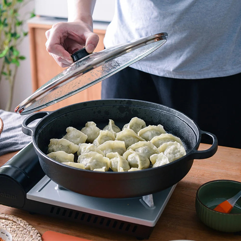 8.7/9.8/11/11.8inch Cast Iron Skillet with Double Handles Frying Pan Baking Tray for Bread Baking Outdoor Cooking Camping