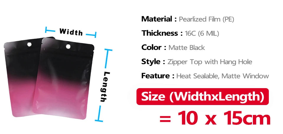 100pcs Matte Double Sided Mylar Flat Zip Lock Package Bags 10x15cm Heat sealable Plastic Zip Bags Pouches with Hang Hole