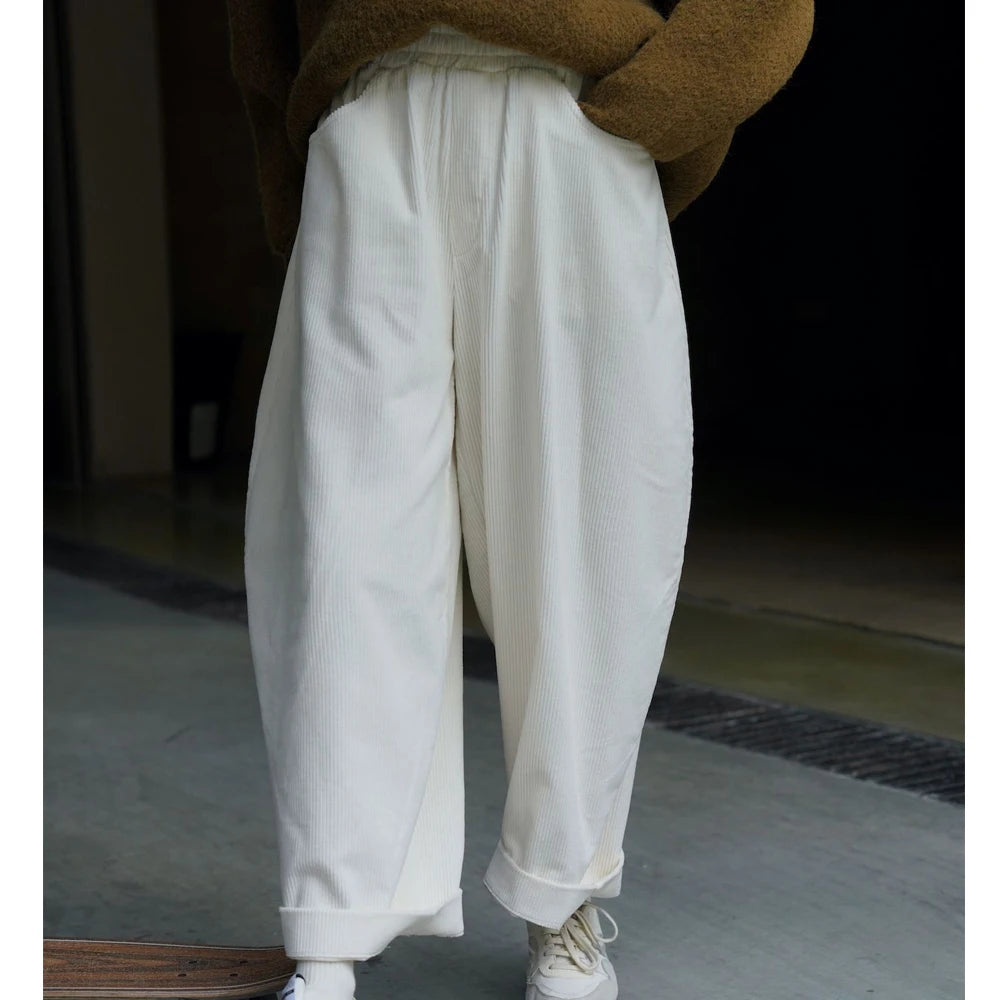 2025 Women Spring Fashion Big Wide Leg Pants Stretch High Waist Corduroy Pants Fashion Clothes 100% Cotton Pants Female Trousers