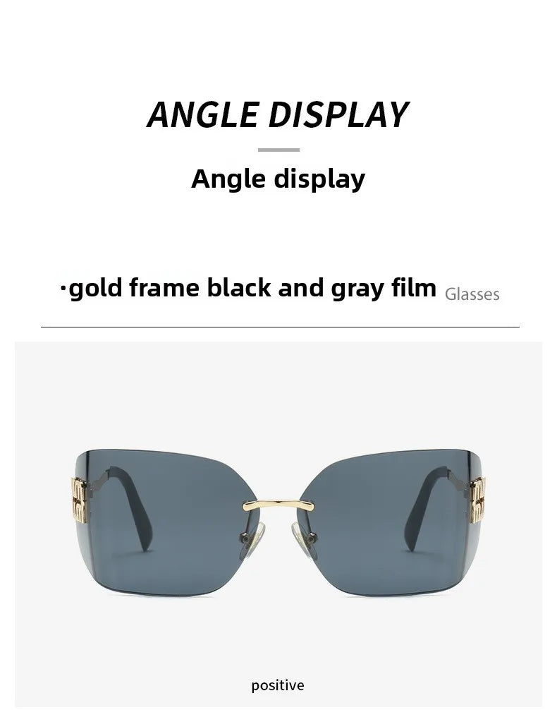 Curved One-Piece Sunglasses, Frameless Square Cut-Edge Design, UV400 Protection, Women's High-End Street Style
