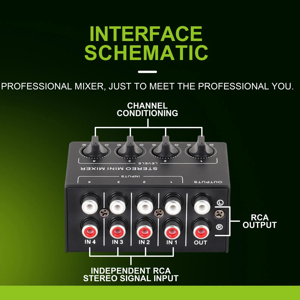 CX400 Mini Passive Stereo Sound Mixer RCA 4-Channel Small Audio Mixer Stereo Dispenser For Live Studio DJ Equipment