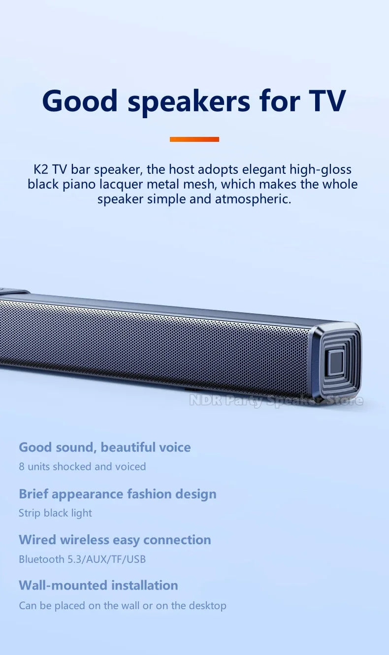9D Stereo Sound Bar For TV Cinema Echo Wall Bluetooth Speakers COAX AUX U Disk Home Audio Subwoofer 8 Horns 40W High Power
