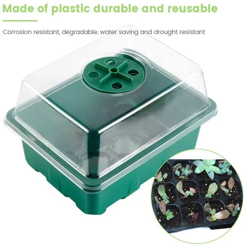12Grids Seed Starter Tray with Ventilation Hole Seeds Growing Cultivation Planting Box Mini Greenhouse Plant Starter Kit