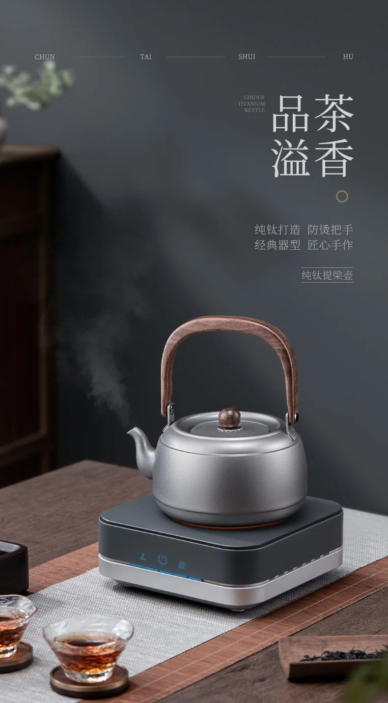 0.8/1/1.5L Pure Titanium Kettle With Anti-scalding Handle,Antibacterial And Anti-mold Cookware,Home/Outdoor Lightweight Teapot