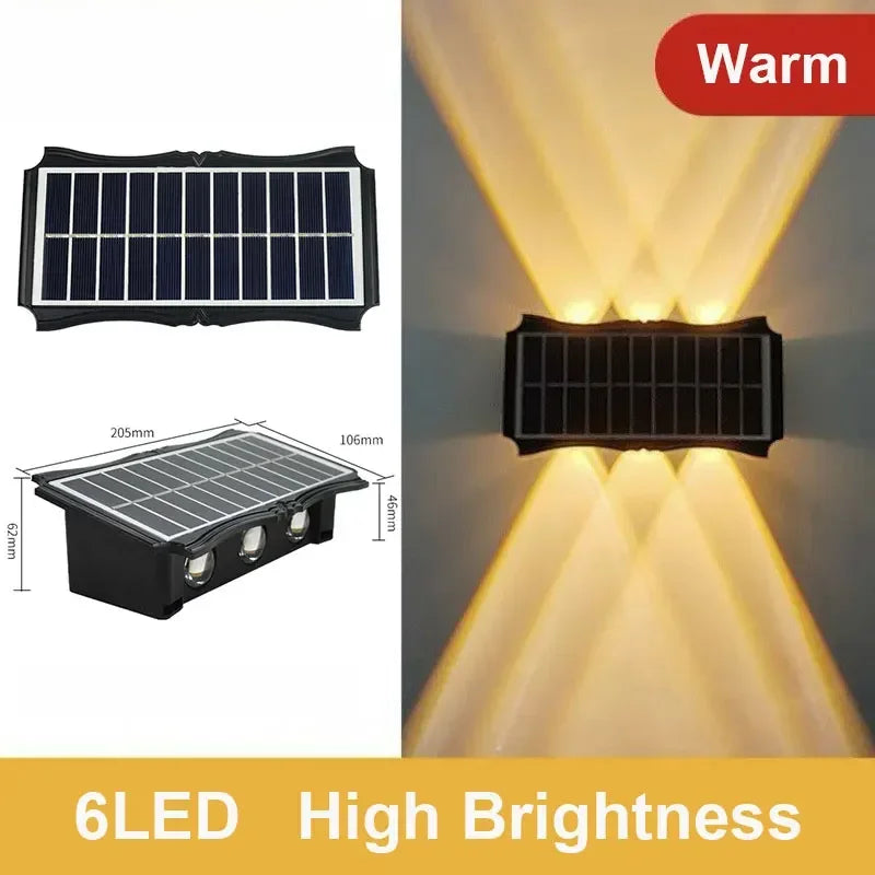 4/6/8LED Solar Wall Lamp Up and Down Luminous Lighting Outdoor Waterproof Decorative Light for Garden Balcony Yard Exterior Wall