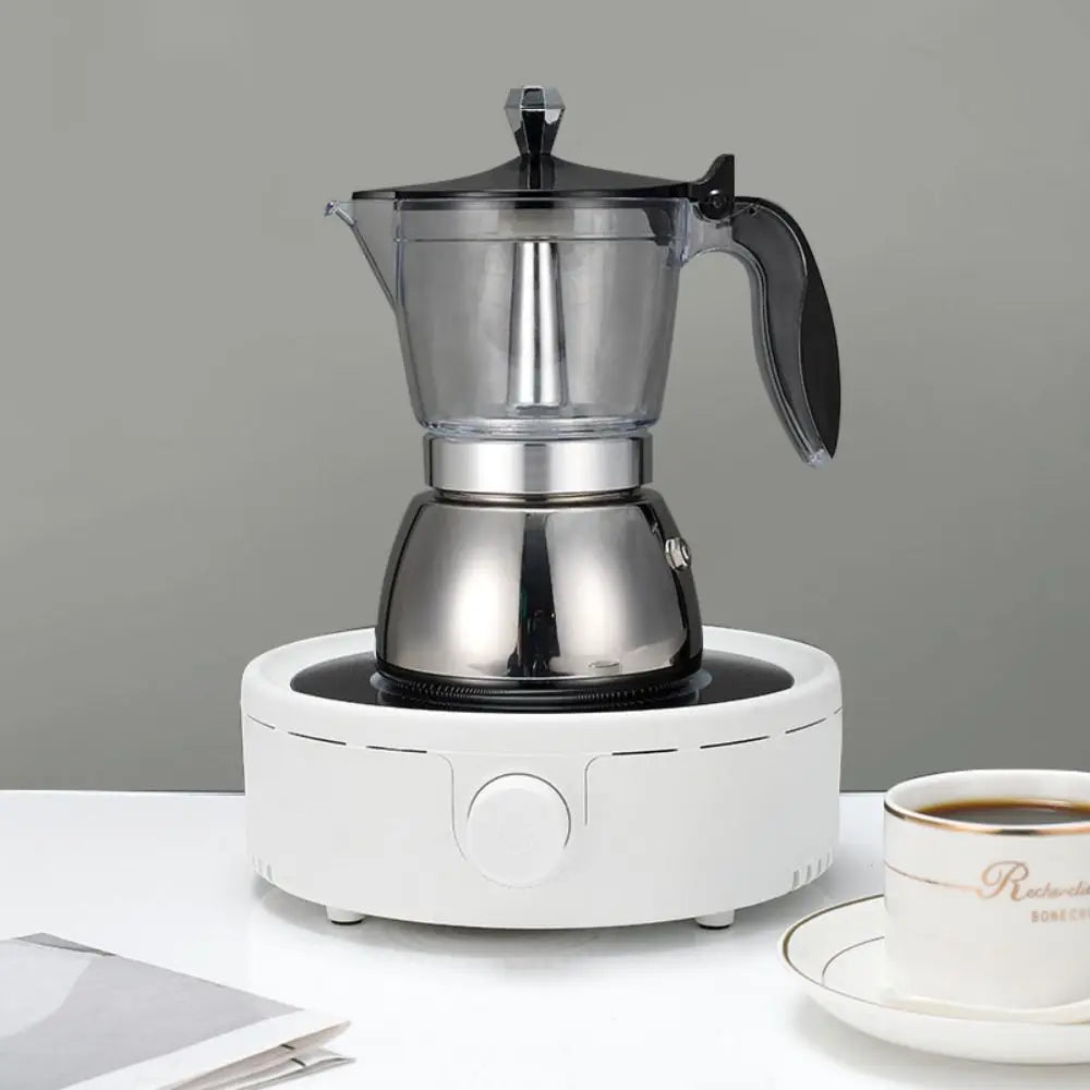 4/6 Cups Visible Moka Pot Transparent Pot Body Stainless Steel Coffee Maker Pot Universal Espresso Italian Coffee Machine