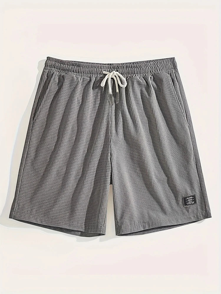2026 Spring Summer Outdoor Casual Mens Shorts Vacation Seaside Beach Loose Bottoms Men Vintage Waffle Plaid Textured Short Pant