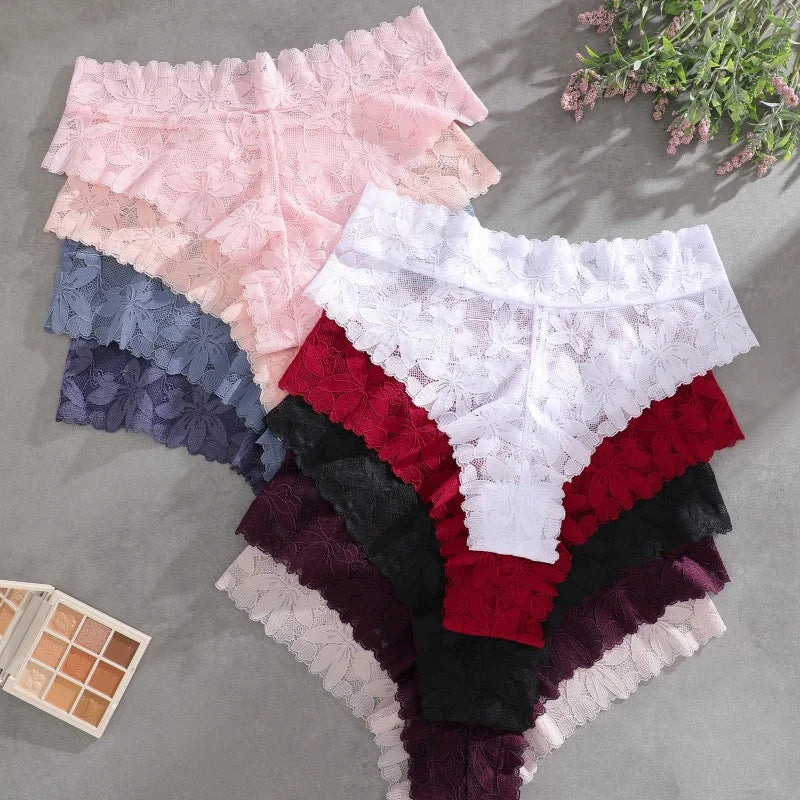 5PCS/SET Women's Floral Lace Panties Sexy Perspective Low Waist Briefs Hollow Comfortable And Breathable Lingerie Sexy Lace New